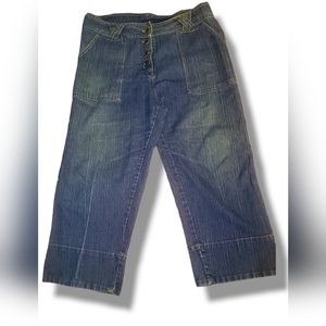 Womans Jeans Indulgence Size 14 Distressed Classic Blue.Inseam 21.5"Hem 8"Wa